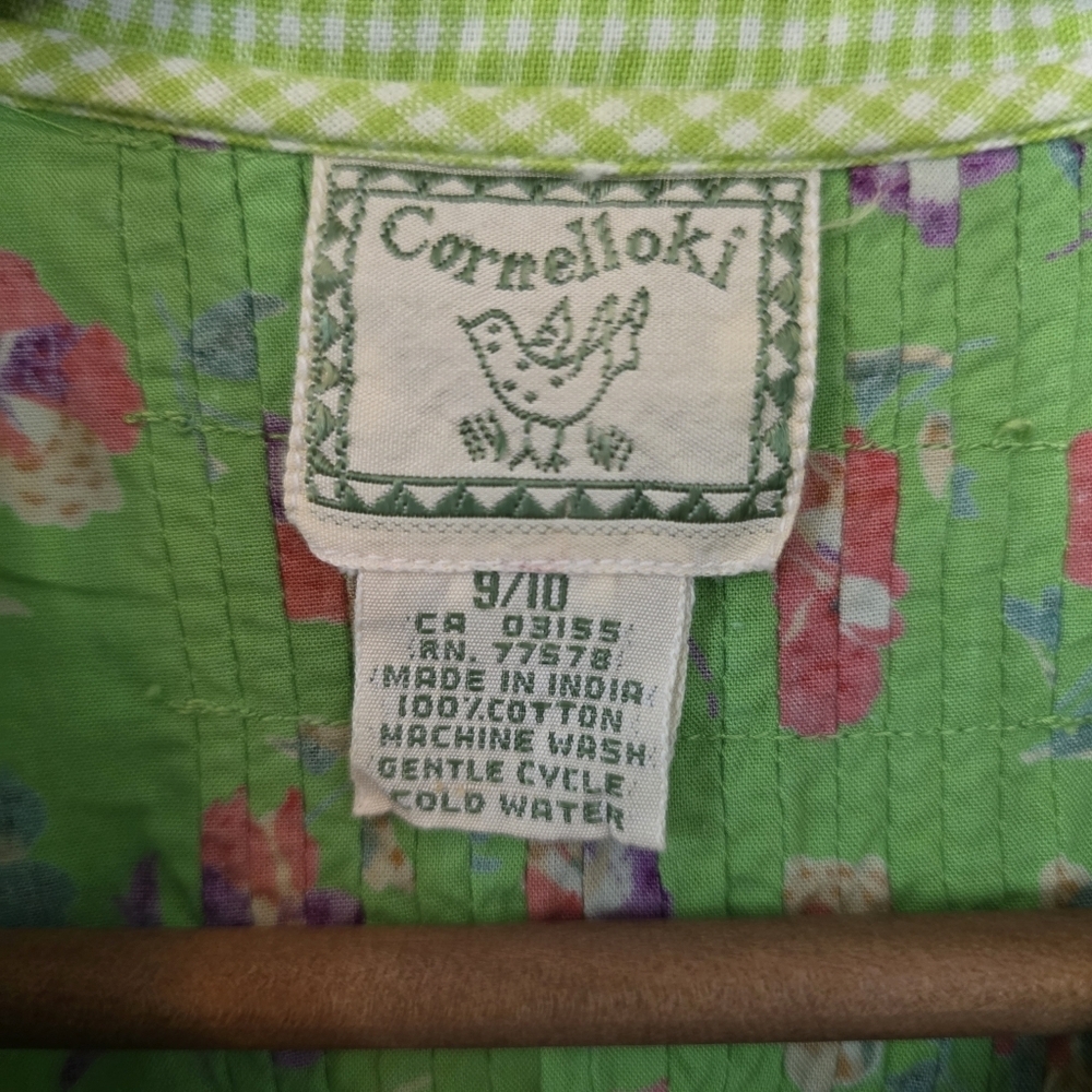 Vintage Cornelloki Dress by April Cornell – Girls Size 9/10 – Green/Pansy Floral - Picture 8 of 8